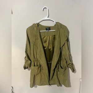 Milk and Honey Spring Green Jacket Long‎ Hood Lightweight Mid Length Cinch Waist